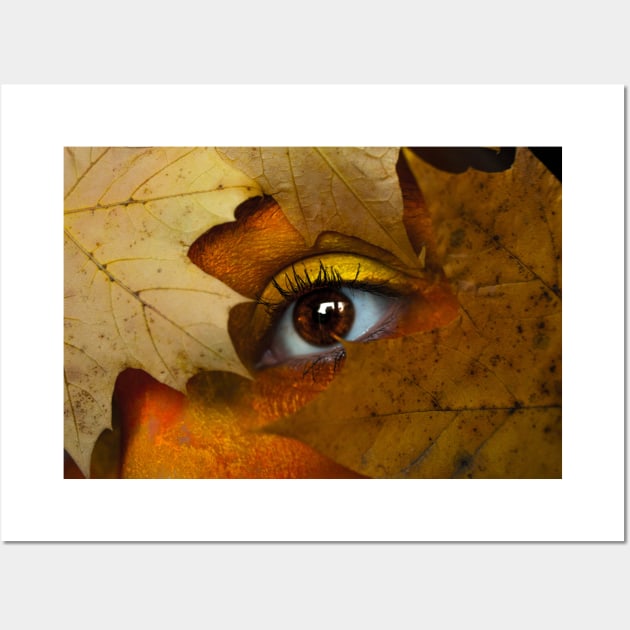 Brown maple leaf with person s eye Wall Art by mydesignontrack